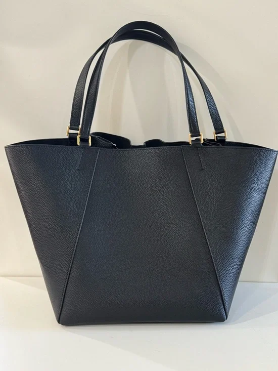 Tory Burch Authentic Black Leather Tote Bag - Elegant Everyday Carry - Picture 2 of 10